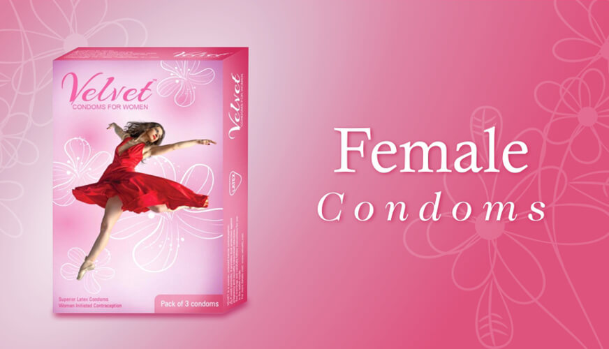 Velvet female condoms for women (ladies condom) x pack of 2.